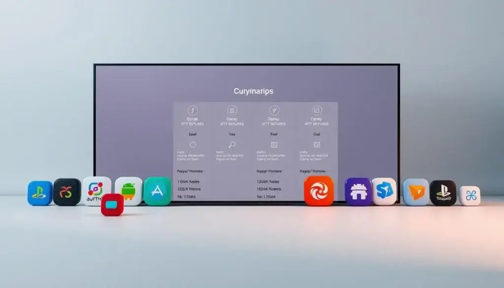 Vergleich von IPTV Apps – Übersicht auf Smart TV mit App-Symbolen